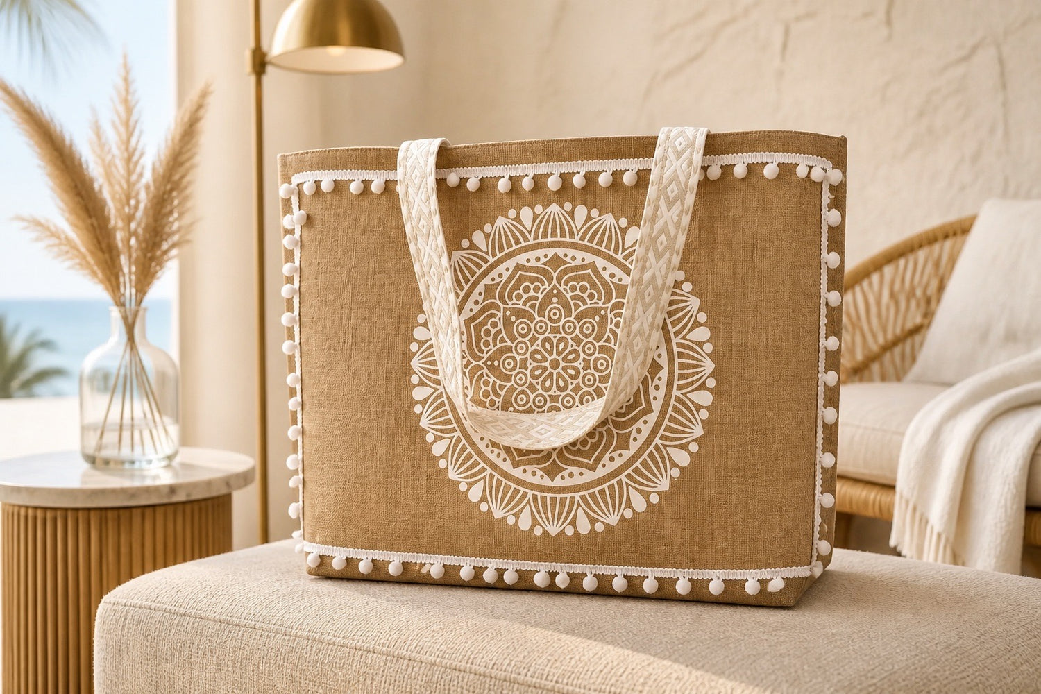 Mandala Jute Tote Bag