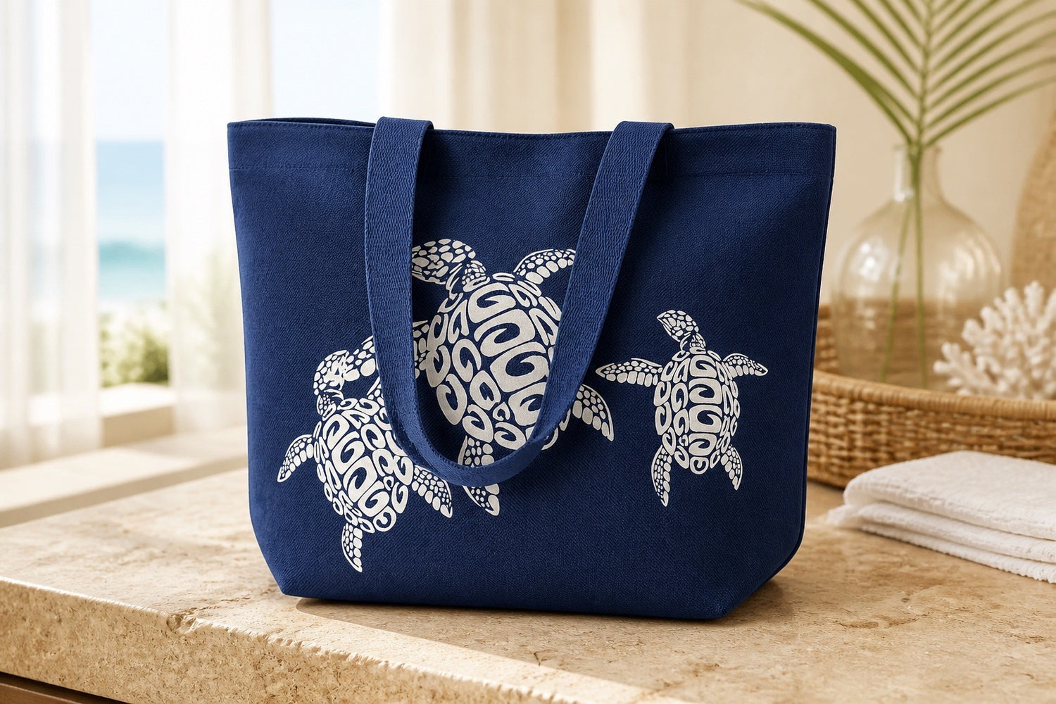 Navy Turtle Tote Bag