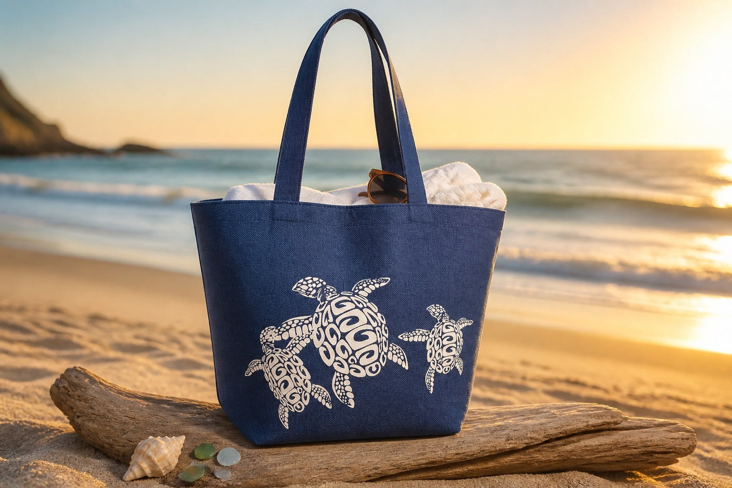 Navy Turtle Tote Bag