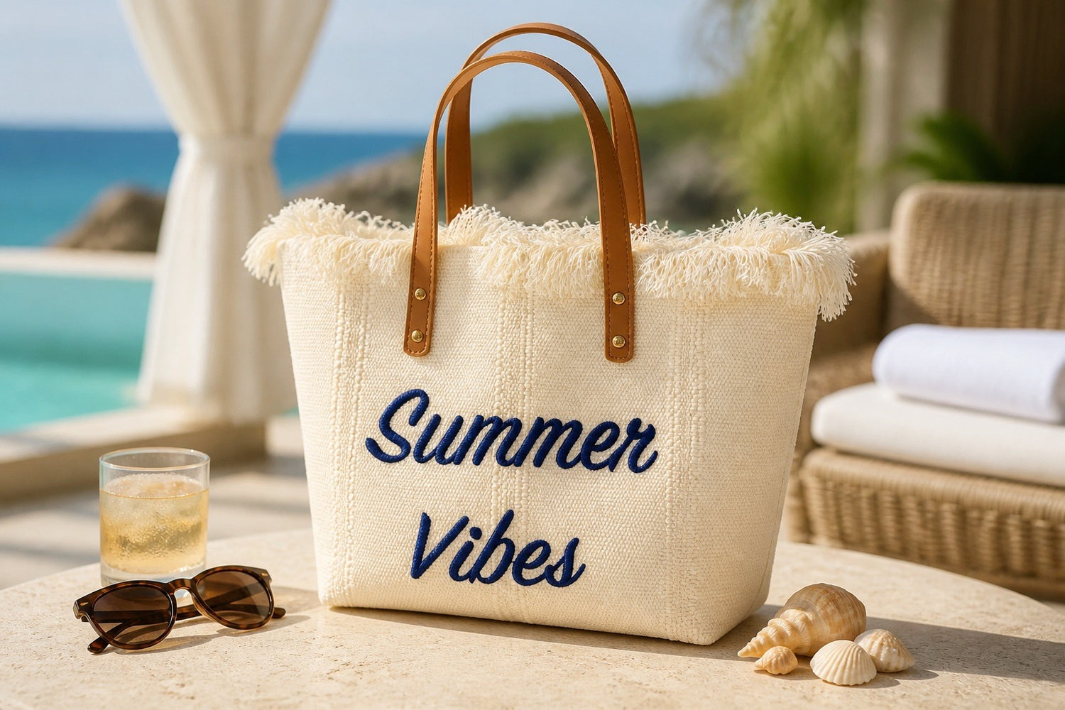 Summer Vibes Fringe Tote Bag