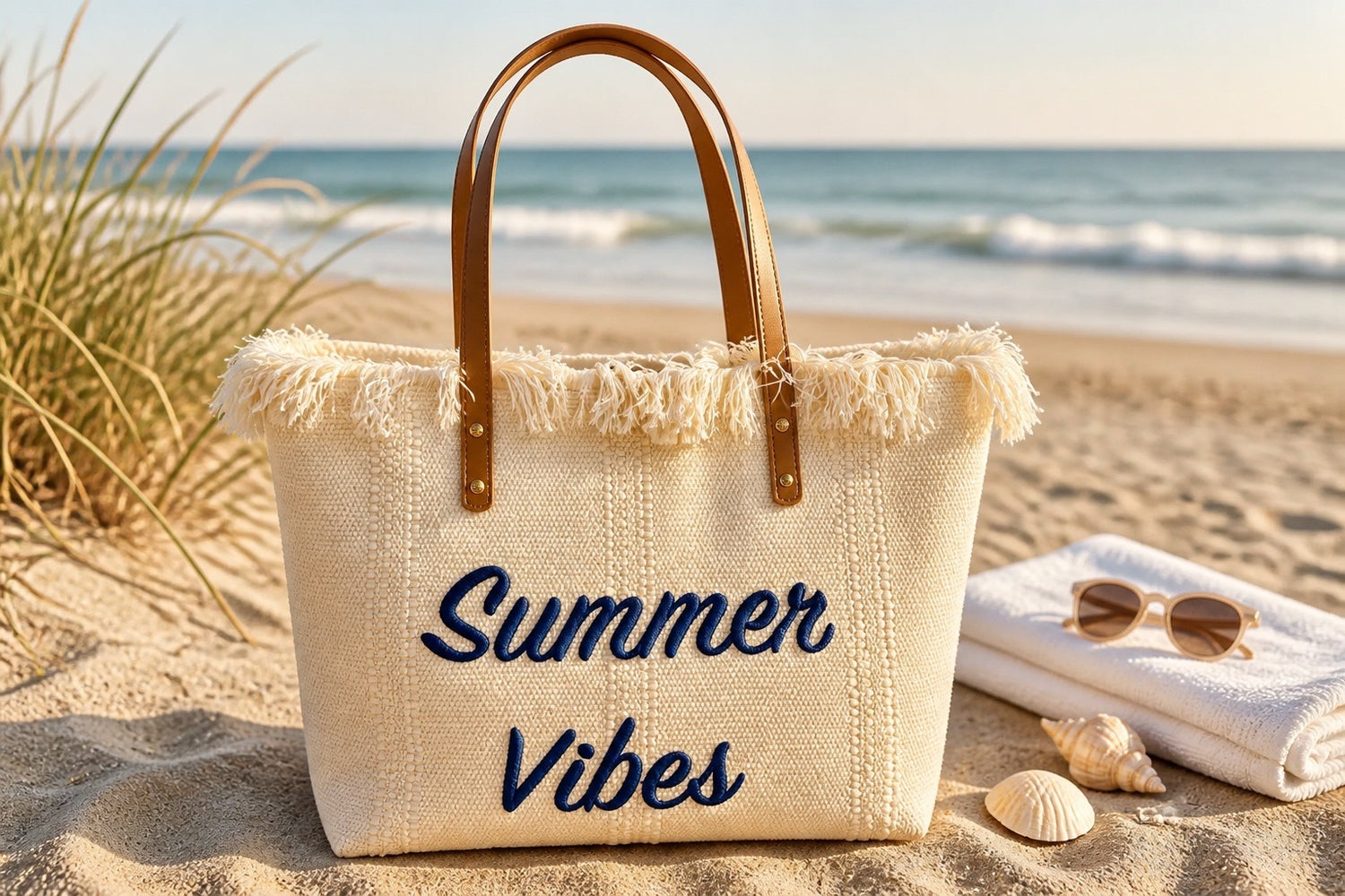 Summer Vibes Fringe Tote Bag