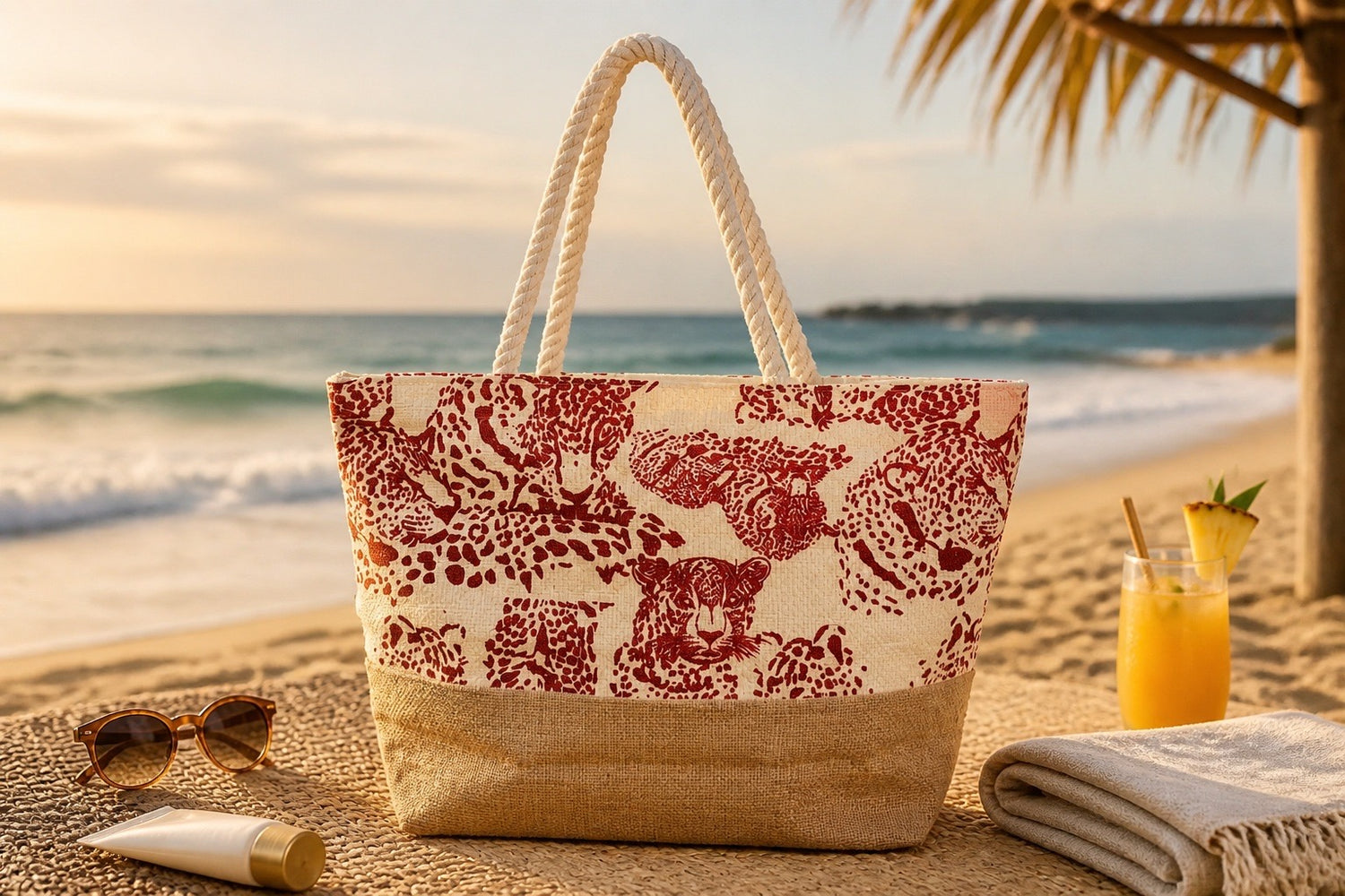 Wild Print Rope Handle Tote Bag
