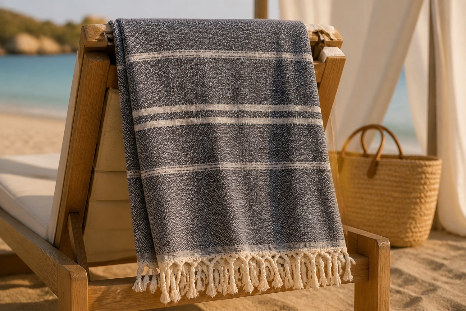Navy Stripe Turkish Beach Towel