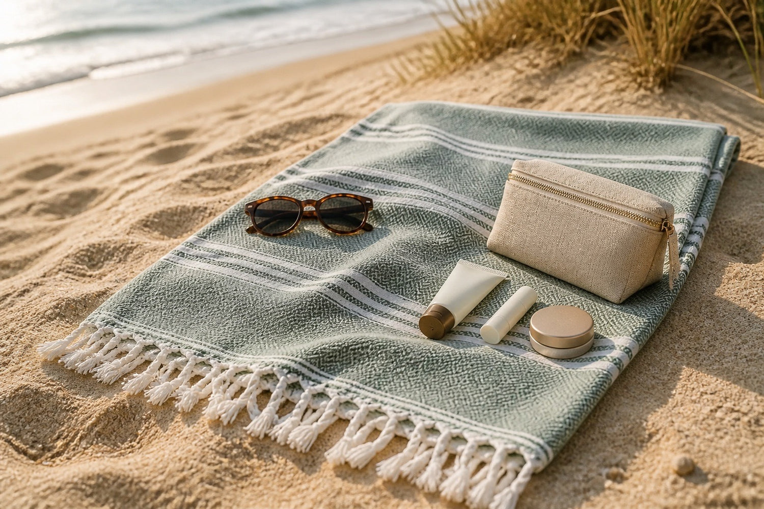 Sage Green Stripe Turkish Beach Towel