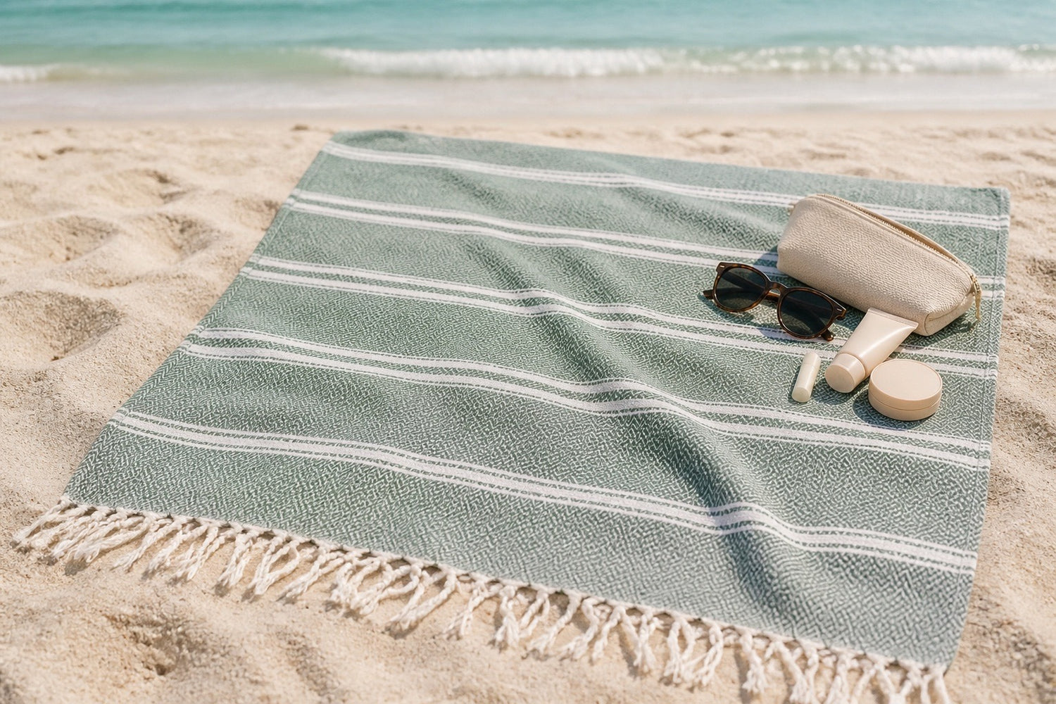 Sage Green Stripe Turkish Beach Towel