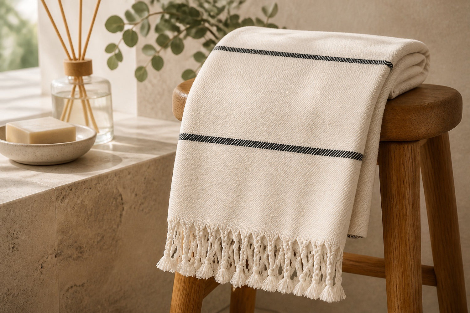 White & Charcoal Stripe Turkish Beach Towel