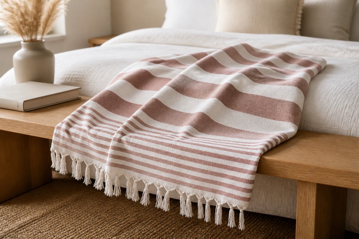 Dusty Rose Stripe Turkish Beach Towel
