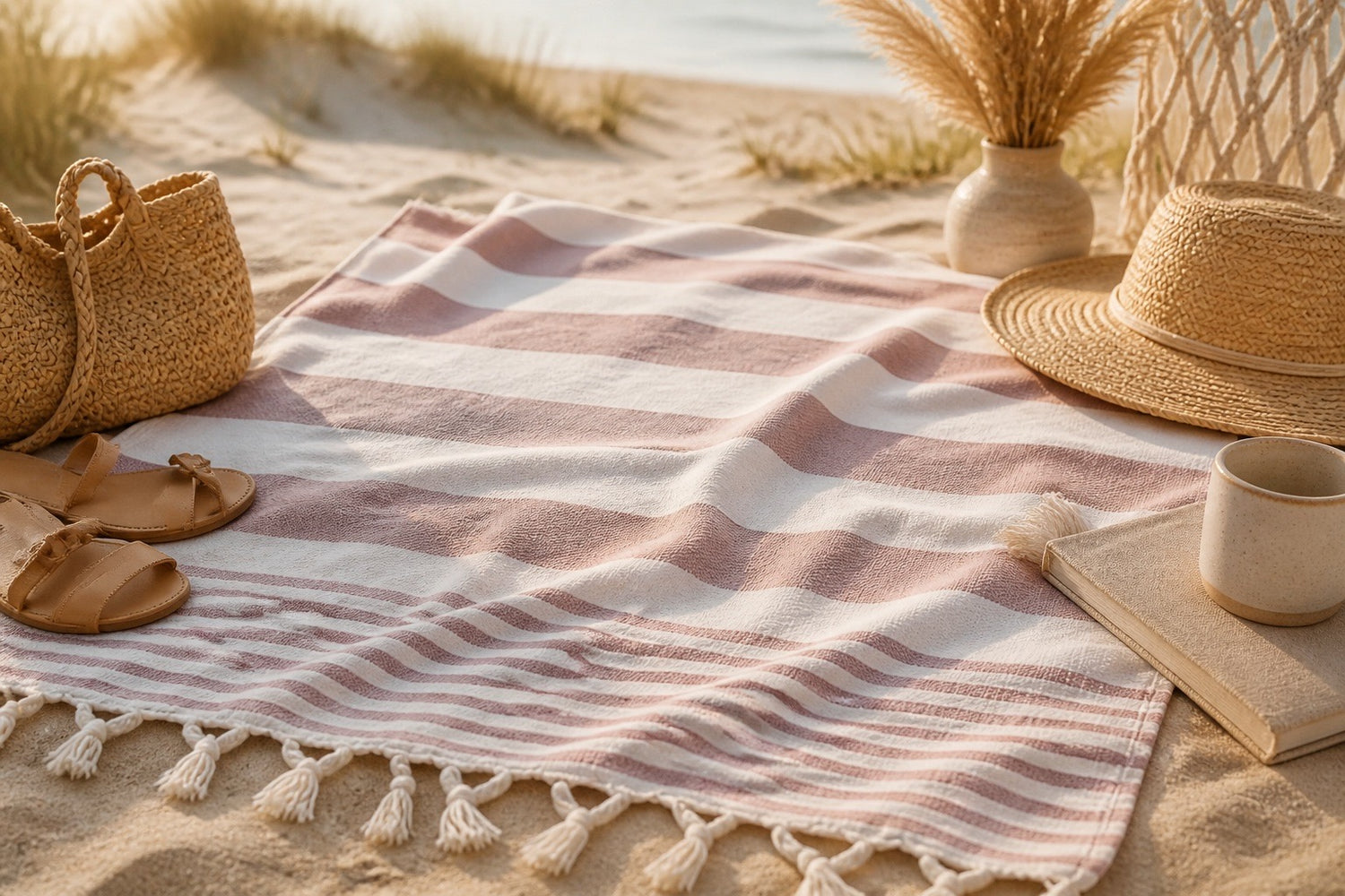 Dusty Rose Stripe Turkish Beach Towel