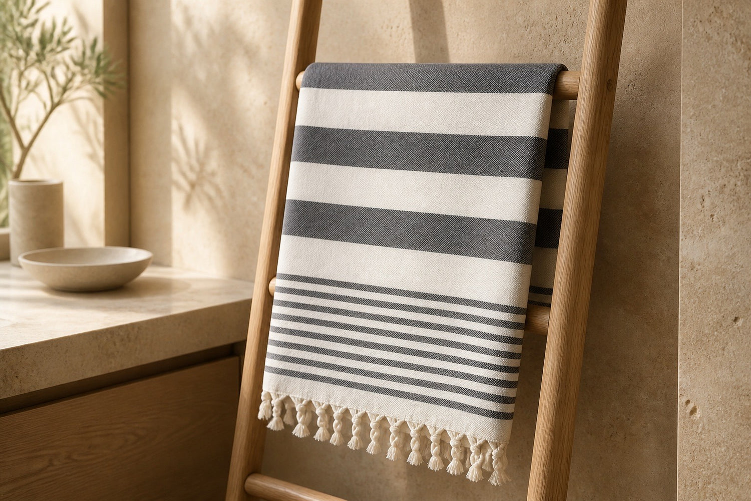 Charcoal Bold Stripe Turkish Beach Towel