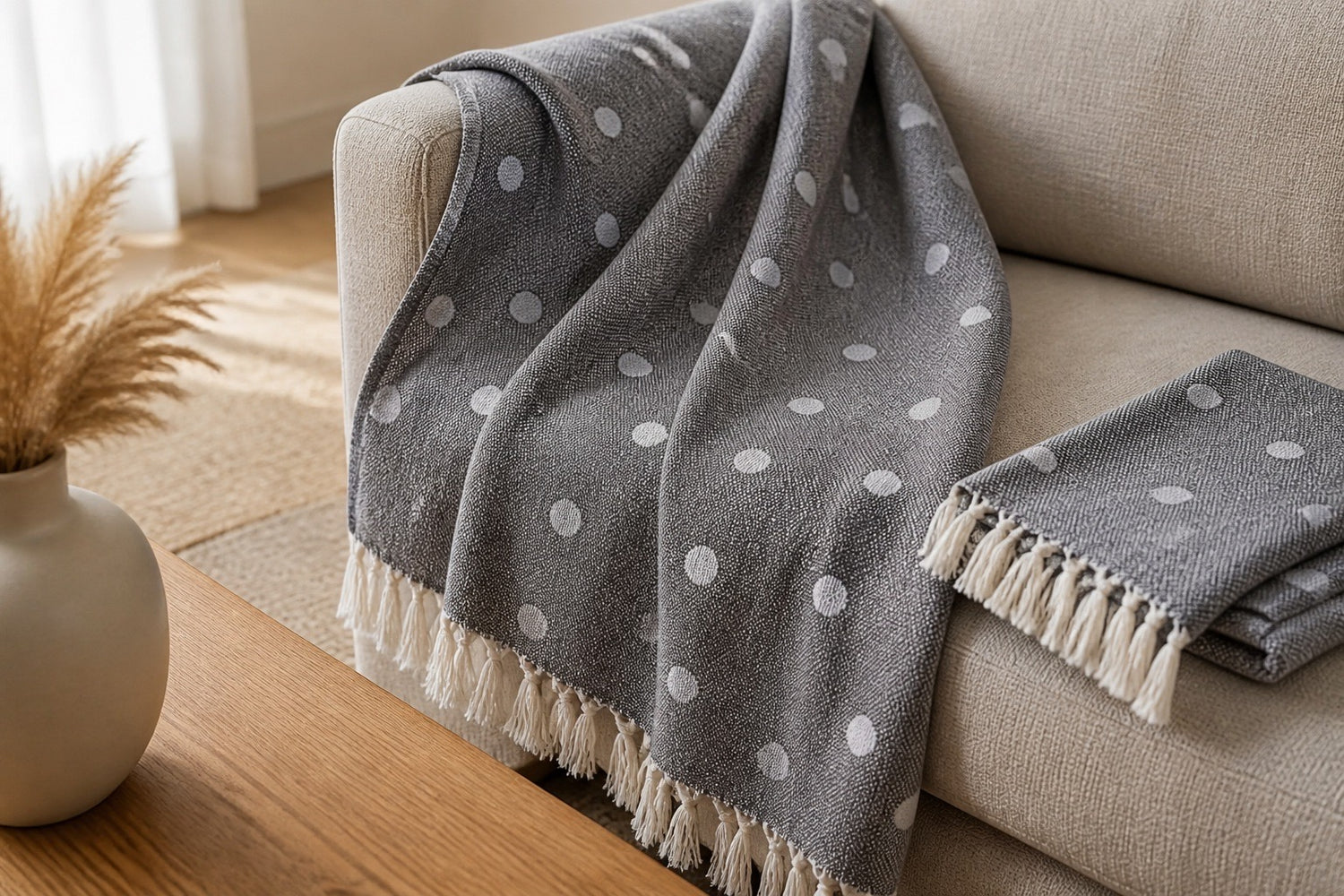 Slate Grey Polka Dot Turkish Beach Towel