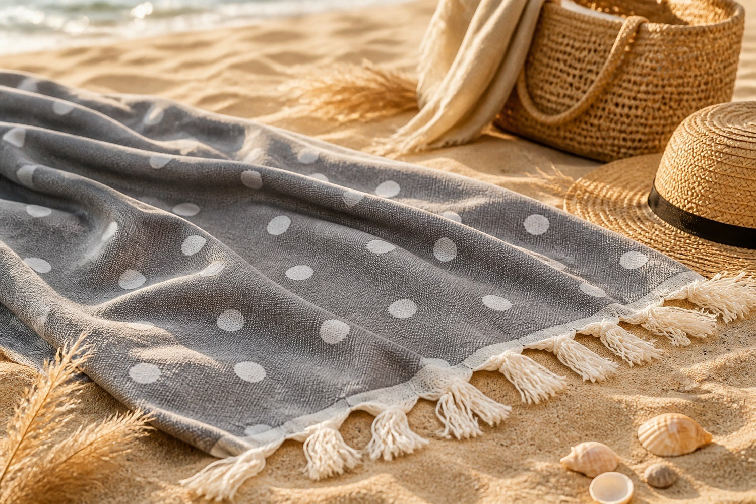 Slate Grey Polka Dot Turkish Beach Towel