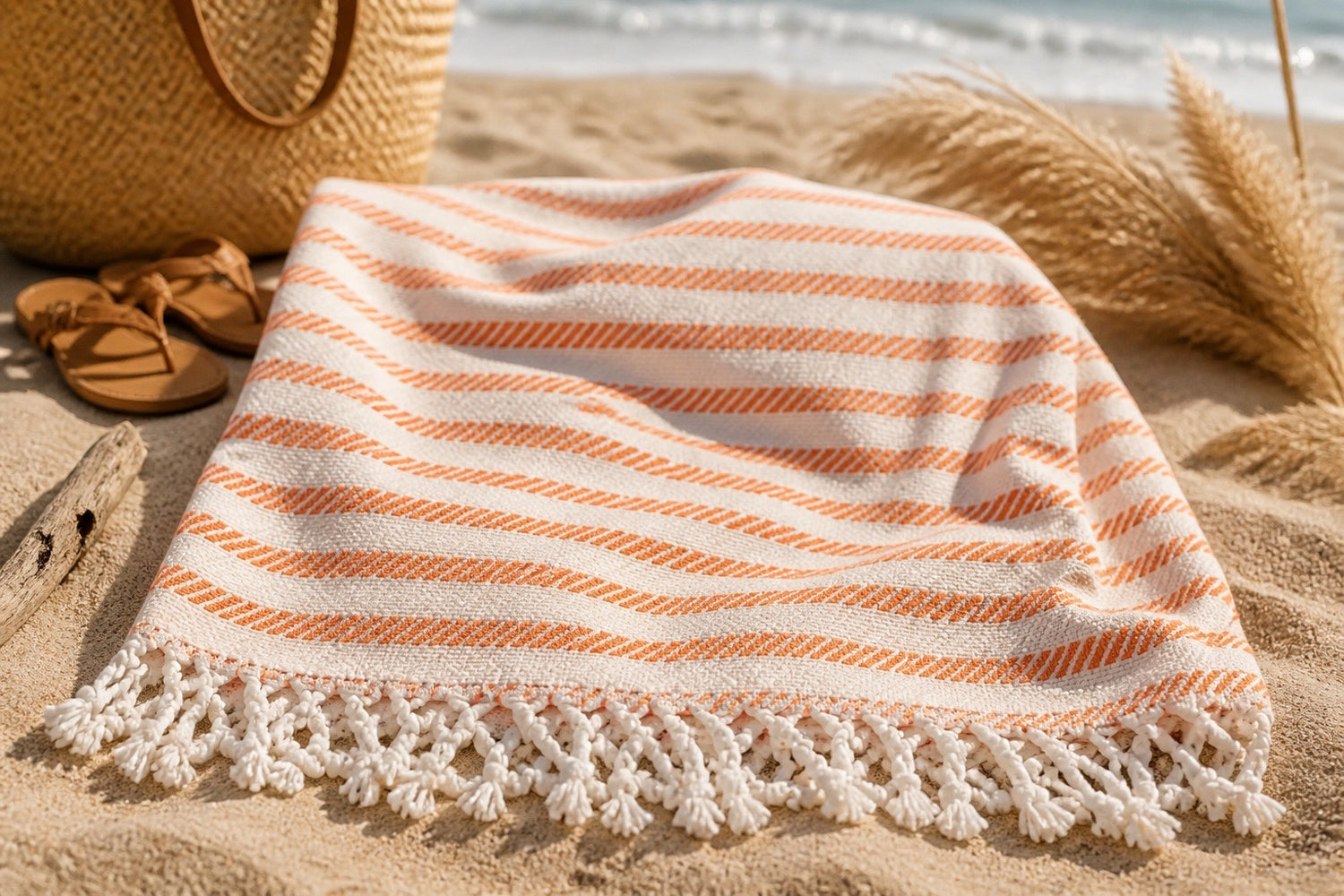 Coral Stripe Turkish Beach Towel