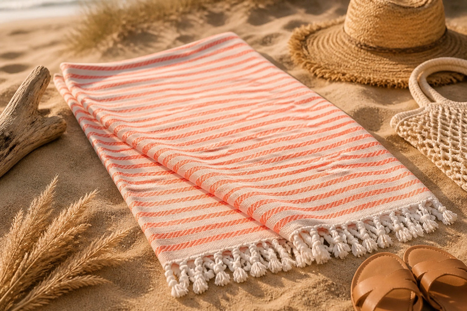 Coral Stripe Turkish Beach Towel