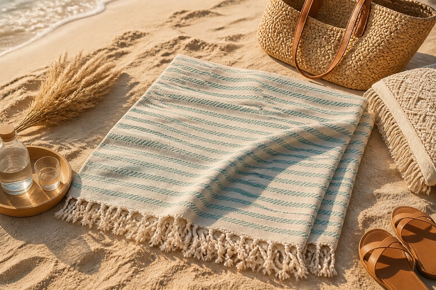 Aqua Fine Stripe Turkish Beach Towel