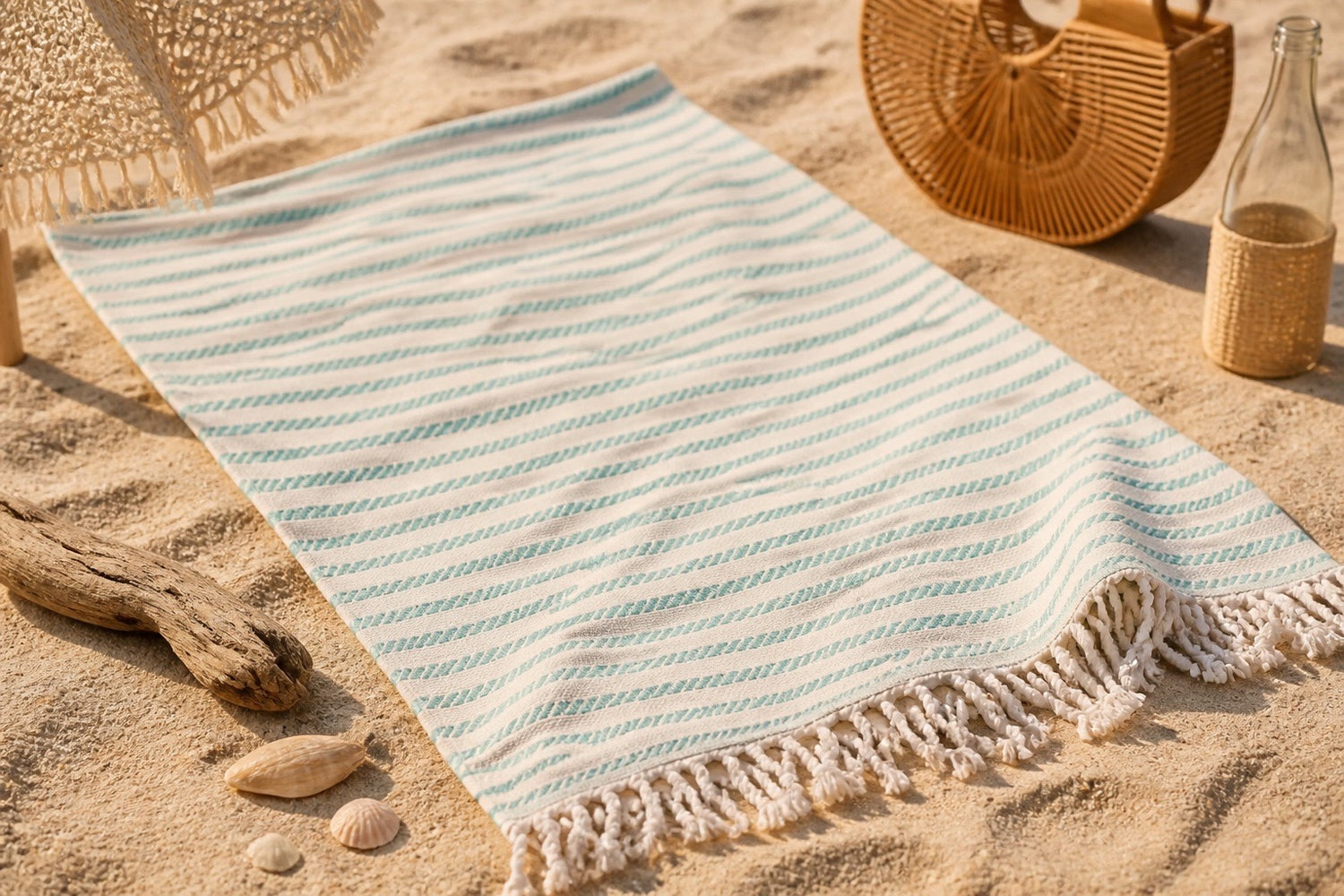 Aqua Fine Stripe Turkish Beach Towel