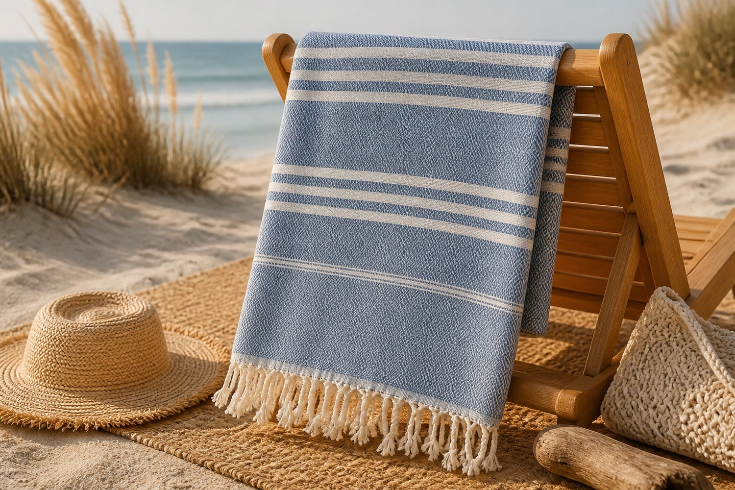 Denim Blue Stripe XL Turkish Beach Blanket