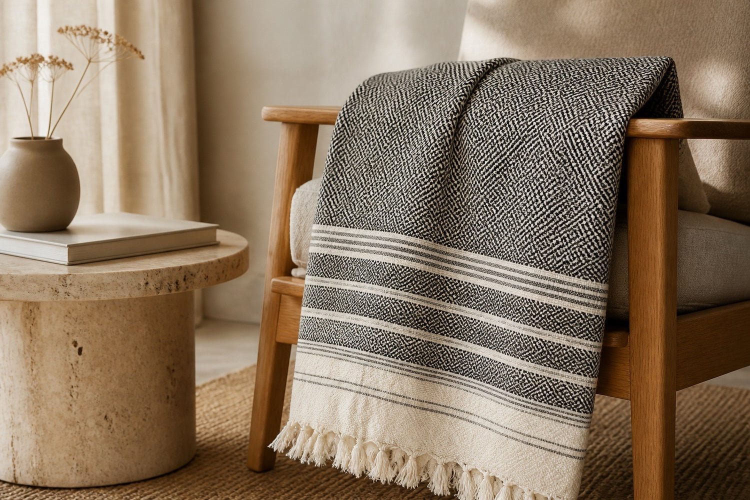 Black & White Diamond Jacquard Turkish Beach Towel
