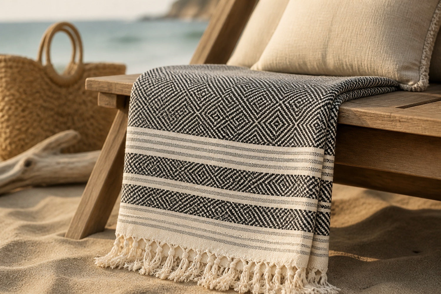 Black & White Diamond Jacquard Turkish Beach Towel