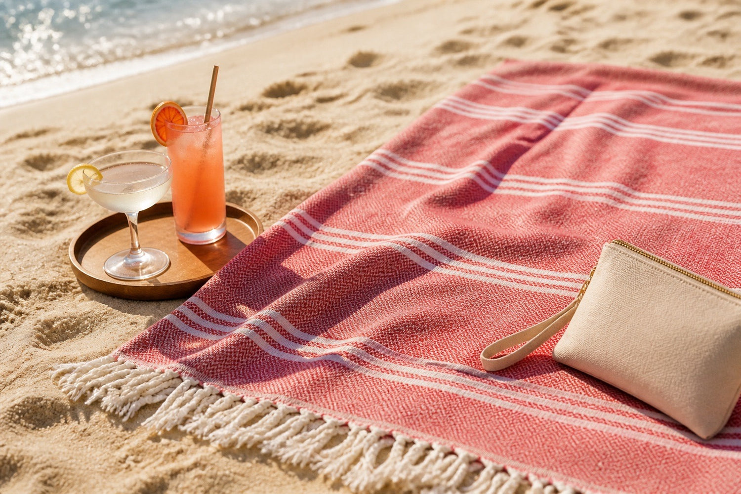 Red & White Stripe Turkish Beach Towel