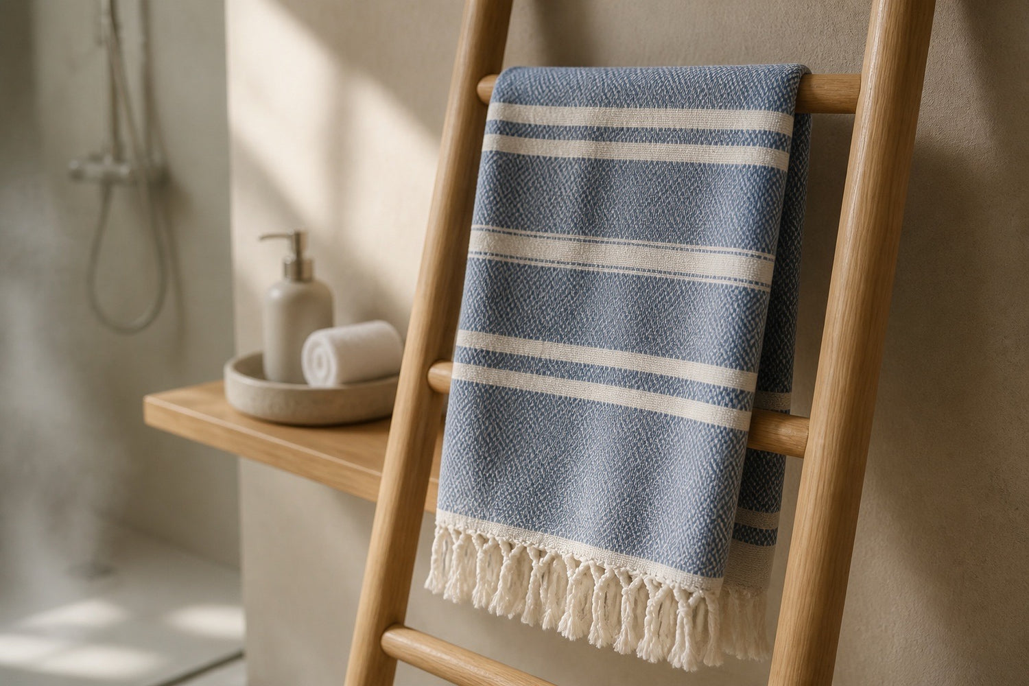Sapphire Blue & White Turkish Beach Towel