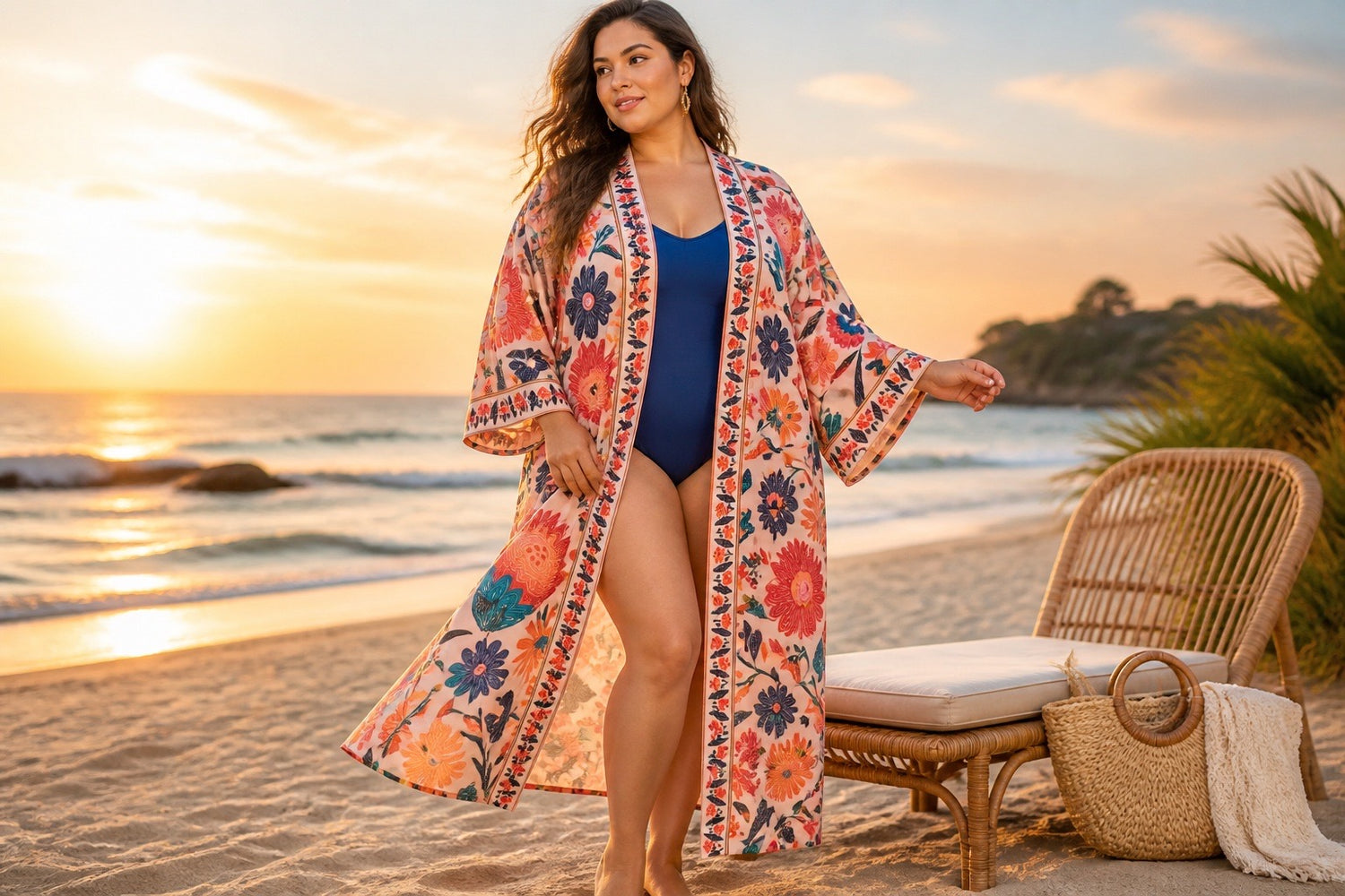 Blush Folk Floral Kimono Cover-Up